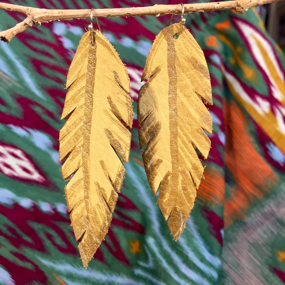 Fawn Patina Leather Feathers